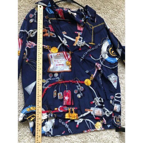 Liz Claiborne Collection Women’s Blue Sailor Graphic Design Themed Button Up Col - Picture 7 of 7